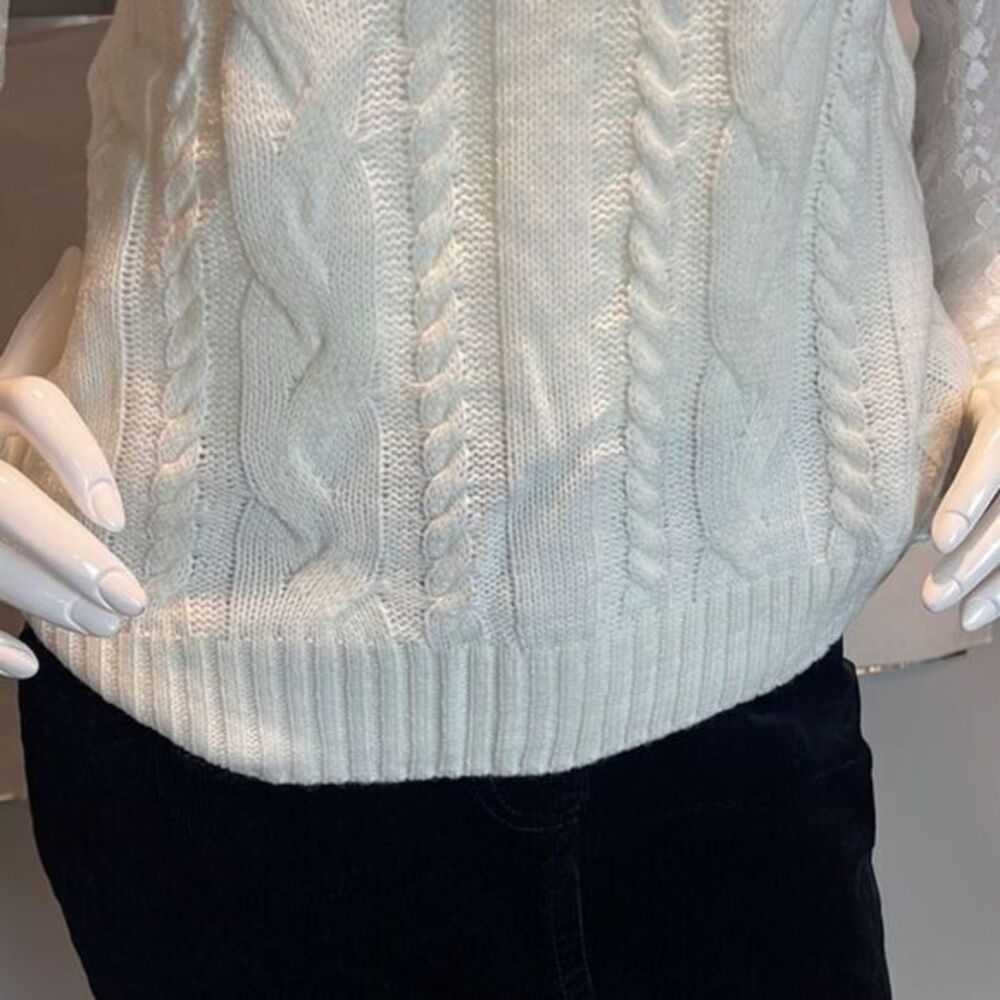 Zaful Mock Neck Cable Knit Lace Mesh Sleeve Ivory Sweater Size 4 - Picture 13 of 16